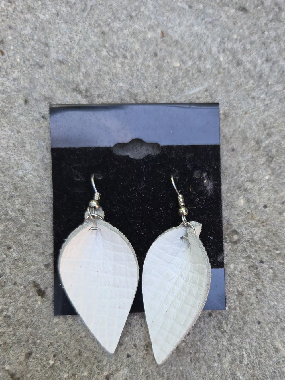 White Leather Leaf Drop Earrings - Women Jewelry